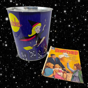 Vintage 2000 Bewitched Metal Trash Can Waste Basket Retro Elizabeth Montgomery